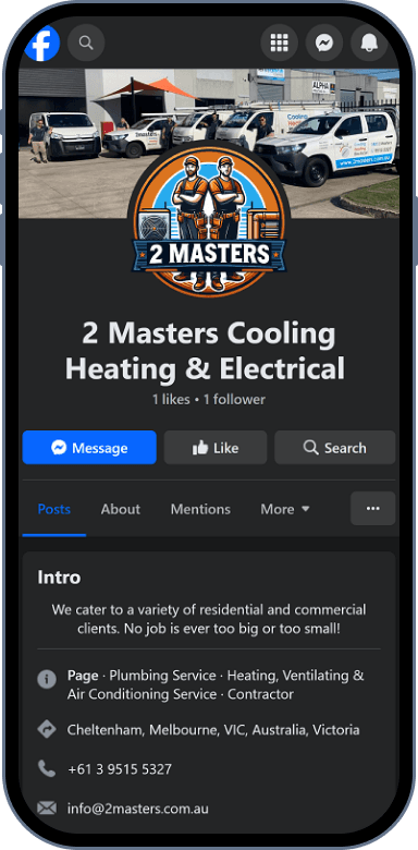 2 Masters facebook page screenshot